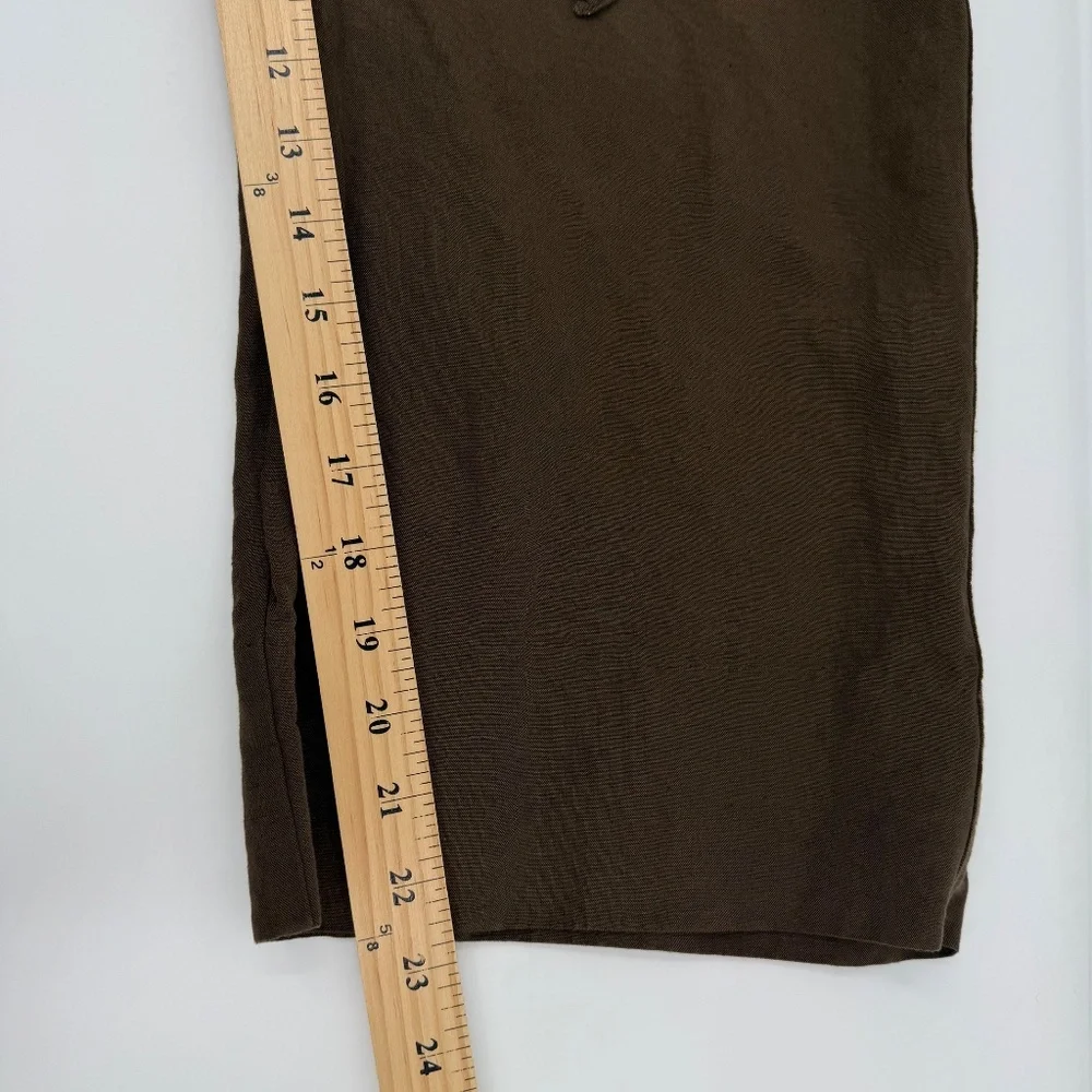 H&M Pants Women 4 Brown Wide Leg Paperbag Linen Blend Lagenlook Coastal Cropped